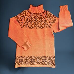 Hand Knit Nordic Wool Sweater Fair Isle Pullover Rolled Neck Women’s Sz Small